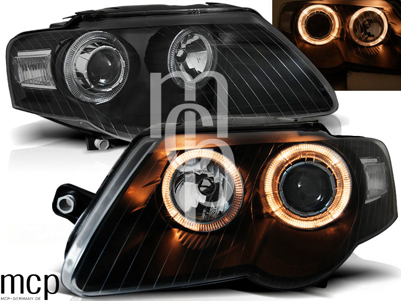 Angel Eyes Scheinwerfer Set für VW Passat B6 3C (03/2005 bis 2010) in Schwarz