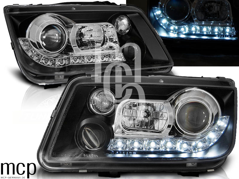 Scheinwerfer Set für VW Bora (09/1998 bis 05/2005) in Schwarz
