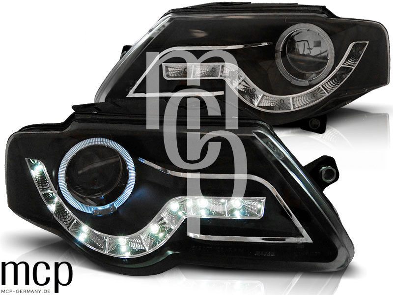 Angel Eyes Scheinwerfer Set für VW Passat B6 3C (03/2005 bis 2010) in Schwarz