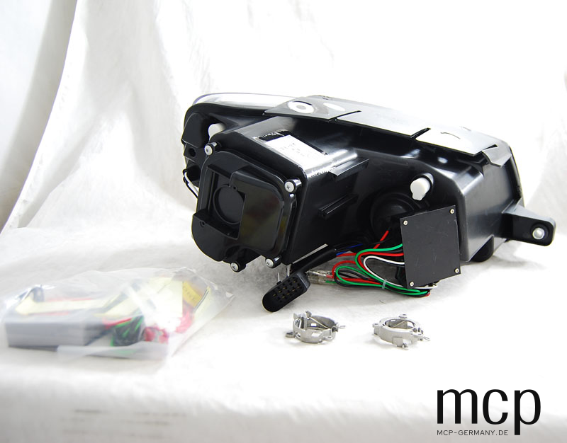 Scheinwerfer Set für VW Passat B6 3C (03/2005 bis 2010) in Chrom mit LED Tagfahrlicht – Rückansicht