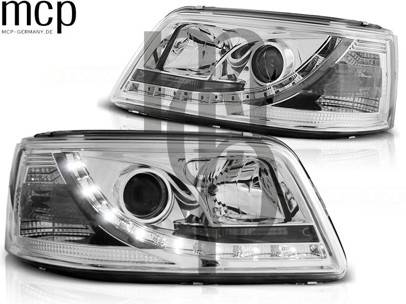 Scheinwerfer Set für VW T5 (04/2003 bis 08/2009) in Chrom mit LED Tagfahrlicht