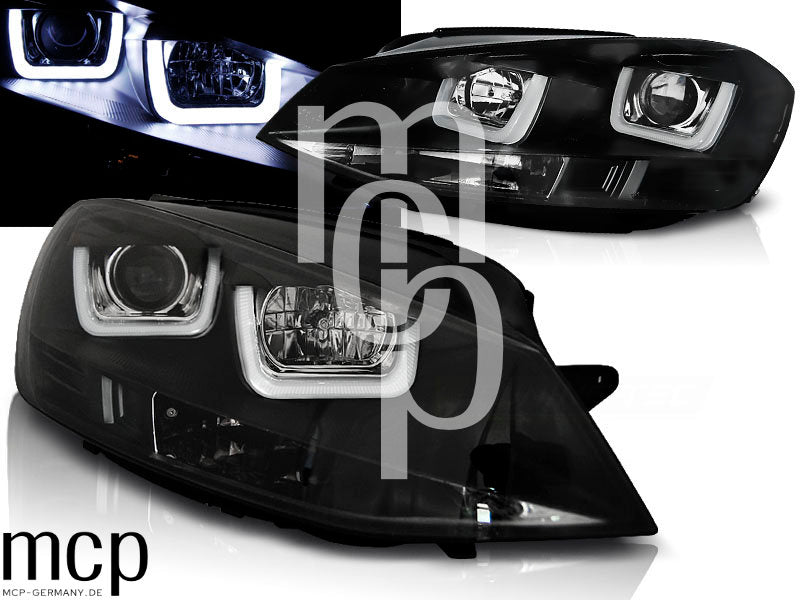 Scheinwerfer Set für VW Golf VII (2012 bis 2017) in Schwarz mit LED Tagfahrlicht