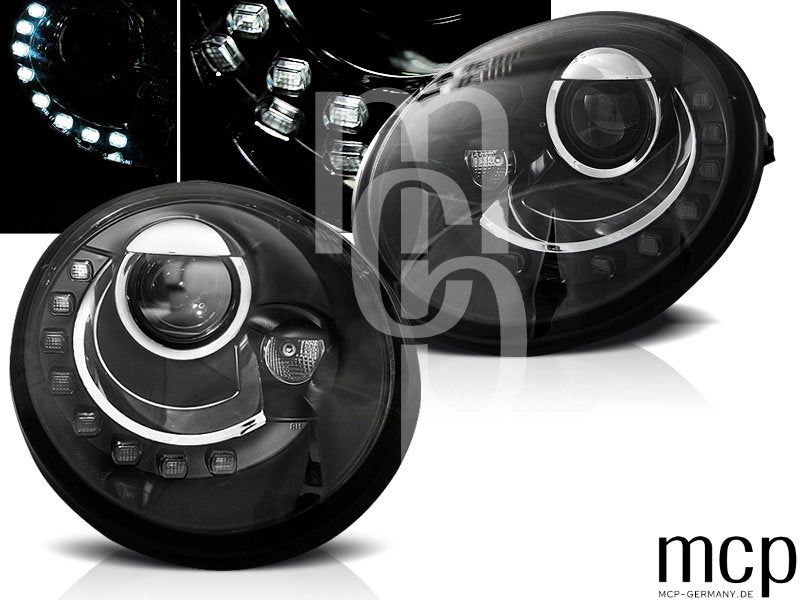 LED Scheinwerfer Set für VW New Beetle 9C (10/98 bis 05/05) in Schwarz mit LED Tagfahrlicht