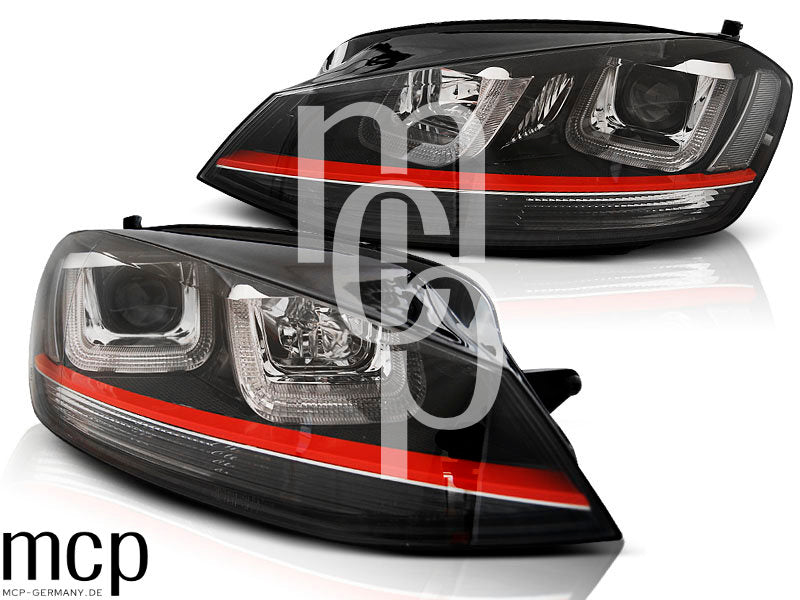 Scheinwerfer Set für VW Golf 7 (2012 bis 2017) in Schwarz mit LED Tagfahrlicht