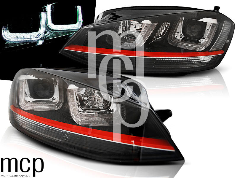 Scheinwerfer Set für VW Golf 7 (2012 bis 2017) in Schwarz mit LED Tagfahrlicht