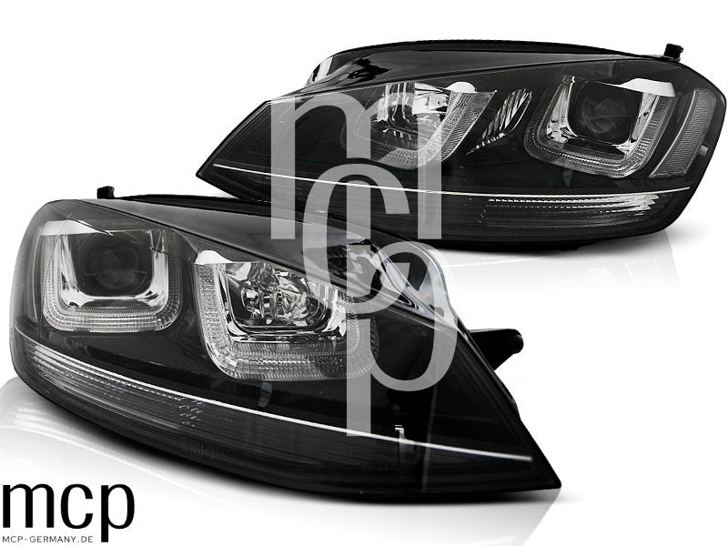 Scheinwerfer Set für VW Golf 7 (11/2012 bis 2017) in Schwarz mit LED Tagfahrlicht