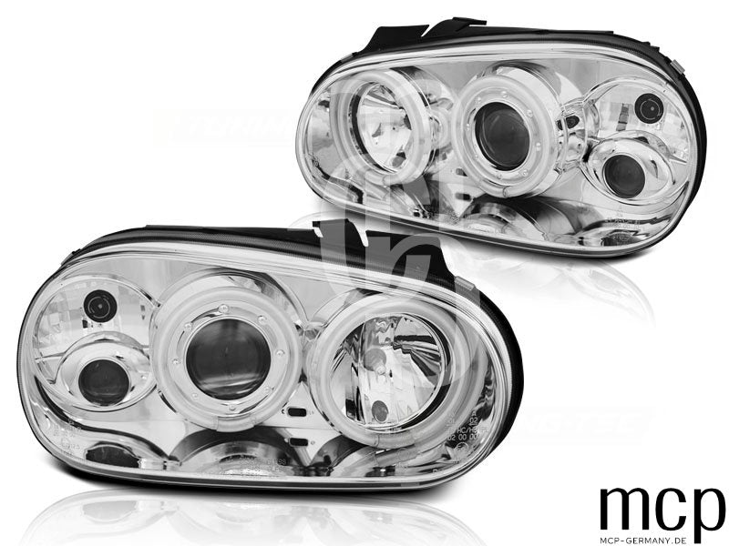CCFL Angel Eyes Scheinwerfer Set für VW Golf 4 (09/1997 bis 09/2003) in Chrom