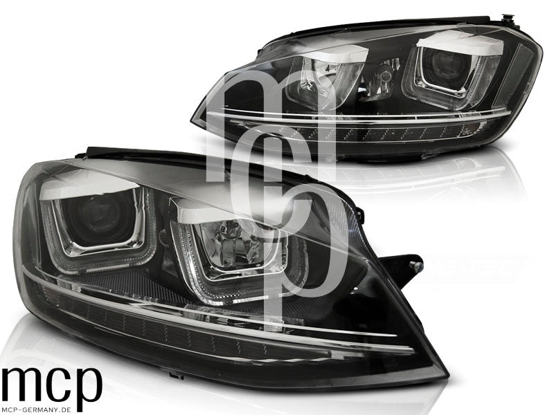 Scheinwerfer Set für VW Golf VII (2012 bis 2017) in Schwarz mit LED Tagfahrlicht