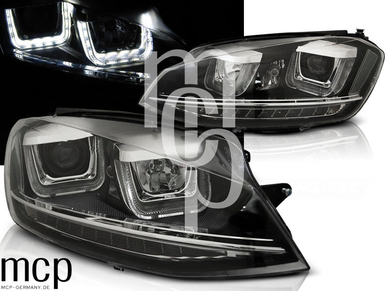Scheinwerfer Set für VW Golf VII (2012 bis 2017) in Schwarz mit LED Tagfahrlicht