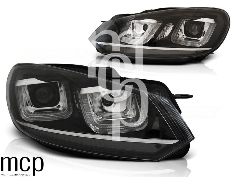 Scheinwerfer Set für VW Golf 6 (2008 bis 2012) in Schwarz mit Chromakzenten mit LED Tagfahrlicht