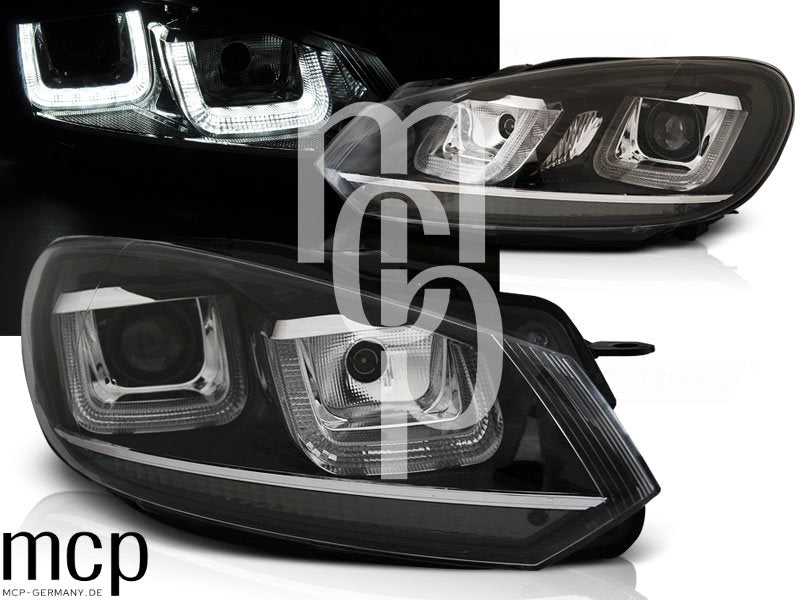 Scheinwerfer Set für VW Golf 6 (2008 bis 2012) in Schwarz mit Chromakzenten mit LED Tagfahrlicht