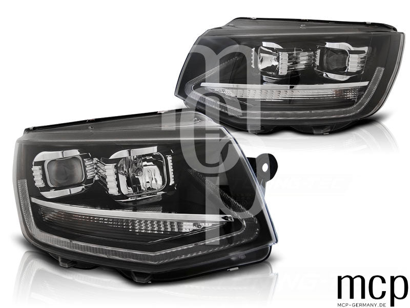 Scheinwerfer Set für VW T6 (2015 bis 2019) in Schwarz mit LED Tagfahrlicht