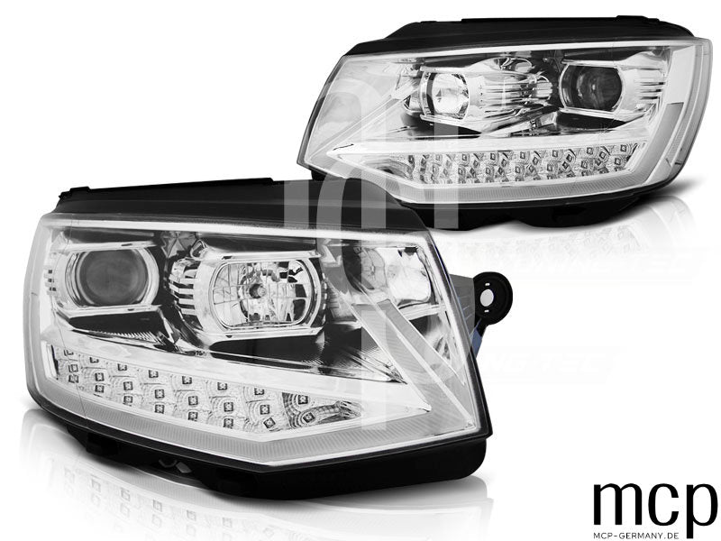 Scheinwerfer Set für VW T6 (2015 bis 2019) in Chrom mit LED Tagfahrlicht