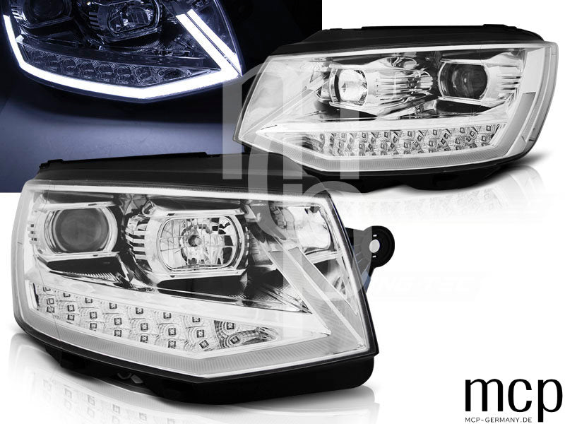 Scheinwerfer Set für VW T6 (2015 bis 2019) in Chrom mit LED Tagfahrlicht