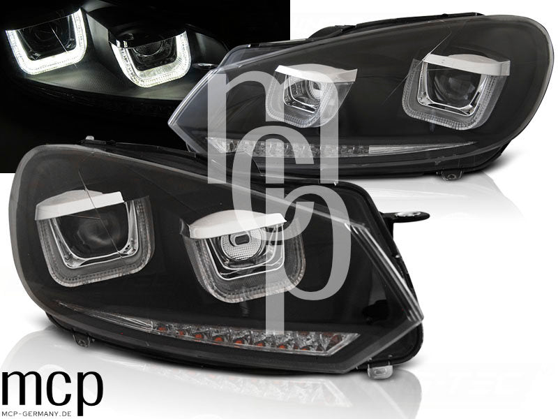 Scheinwerfer Set für VW Golf VI (2008 bis 2012) in Schwarz mit LED Tagfahrlicht