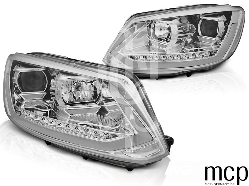 Scheinwerfer Set für VW Touran I (2010 bis 2015) in Chrom mit LED Tagfahrlicht