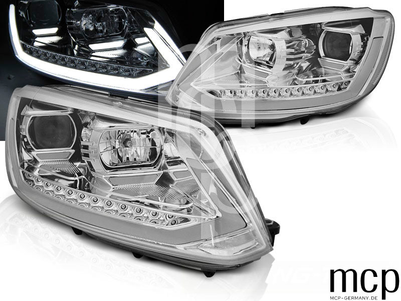 Scheinwerfer Set für VW Touran I (2010 bis 2015) in Chrom mit LED Tagfahrlicht
