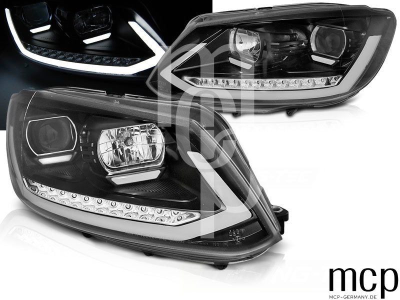 Scheinwerfer Set für VW Touran I (2010 bis 2015) in Schwarz mit LED Tagfahrlicht