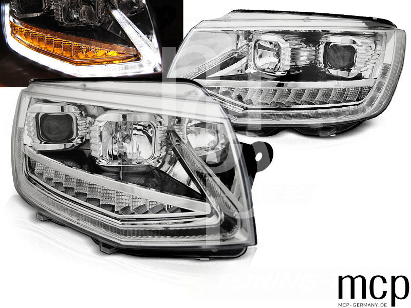 Scheinwerfer Set für VW T6 (2015 bis 2019) in Chrom mit LED Tagfahrlicht