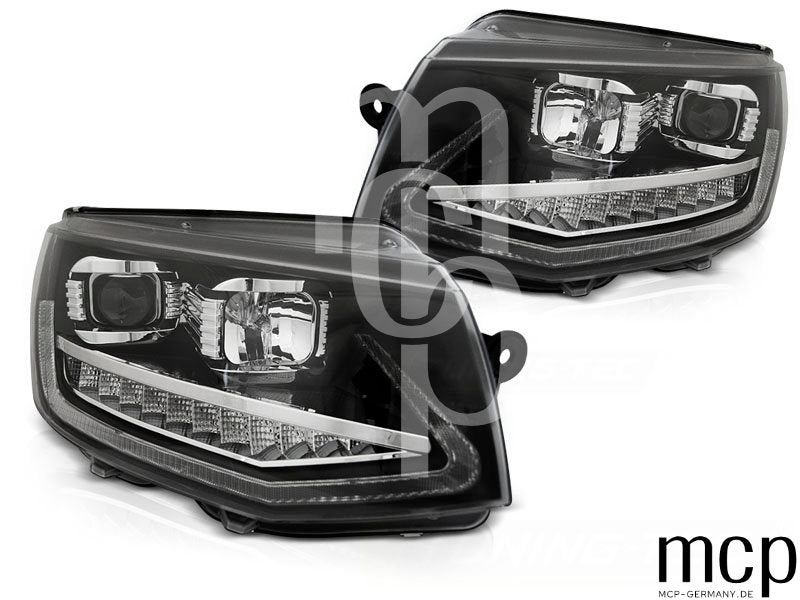 Scheinwerfer Set für VW T6 (2015 bis 2019) in Schwarz mit LED Tagfahrlicht