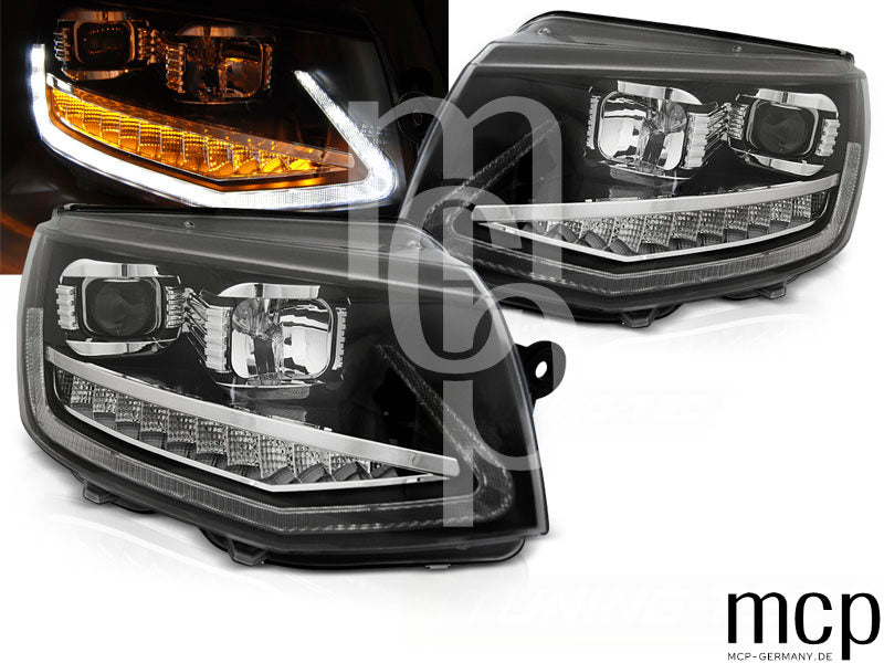Scheinwerfer Set für VW T6 (2015 bis 2019) in Schwarz mit LED Tagfahrlicht