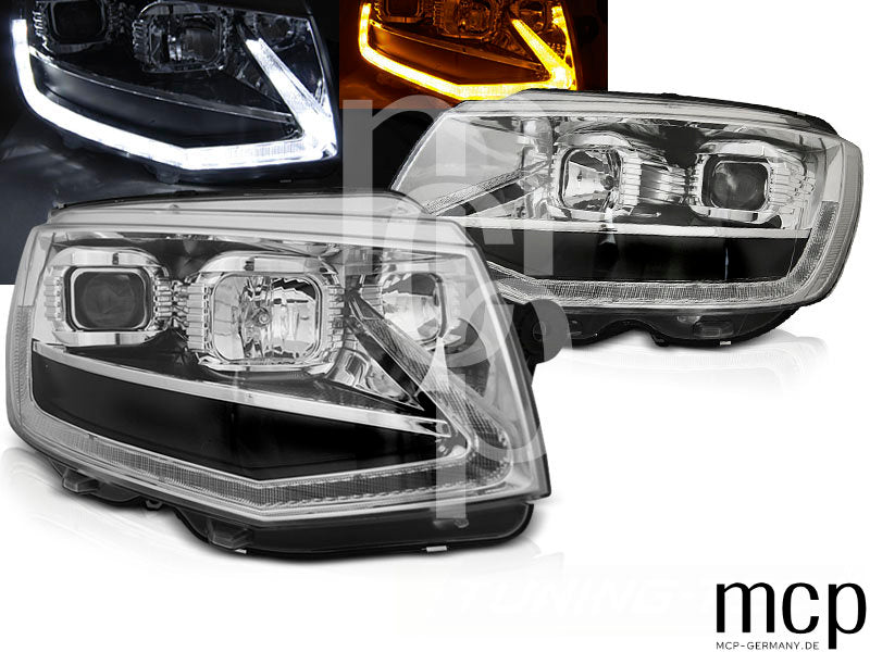 Scheinwerfer Set für VW T6 (2015 bis 2019) in Chrom mit LED Tagfahrlicht