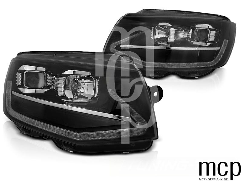 Scheinwerfer Set für VW T6 (2015 bis 2019) in Schwarz mit LED Tagfahrlicht
