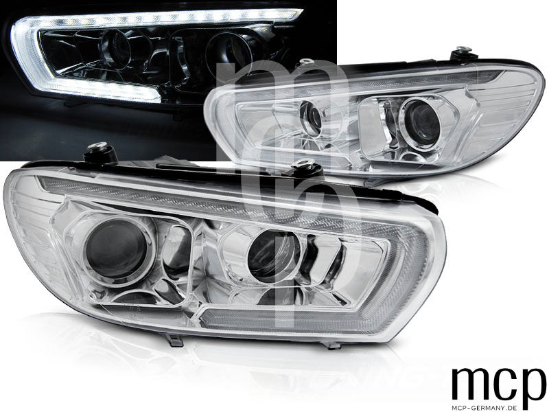 Scheinwerfer Set für VW Scirocco (2008 bis 04/2014) in Chrom mit LED Tagfahrlicht