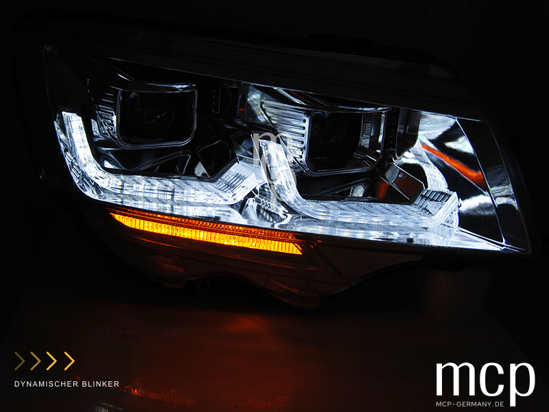 Scheinwerfer Set für VW T6.1 (ab 2020) in Chrom mit LED Tagfahrlicht – Dynamischer Blinker