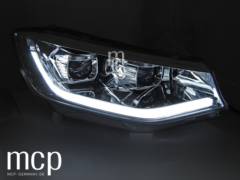 Scheinwerfer Set für VW Caddy V (ab 2020) in Chrom mit LED Tagfahrlicht und dynamischem Blinker – Ansicht 2