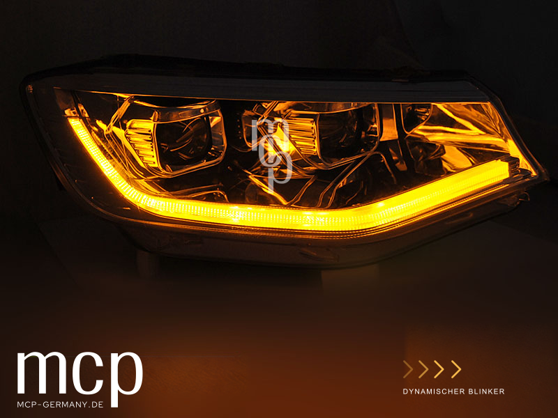 Scheinwerfer Set für VW Caddy V (ab 2020) in Chrom mit LED Tagfahrlicht und dynamischem Blinker – Ansicht 3