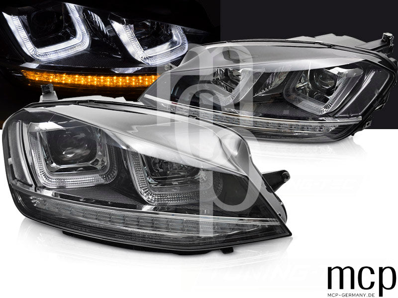 Scheinwerfer Set für VW Golf 7 (2013 bis 2017) in Schwarz mit LED Tagfahrlicht