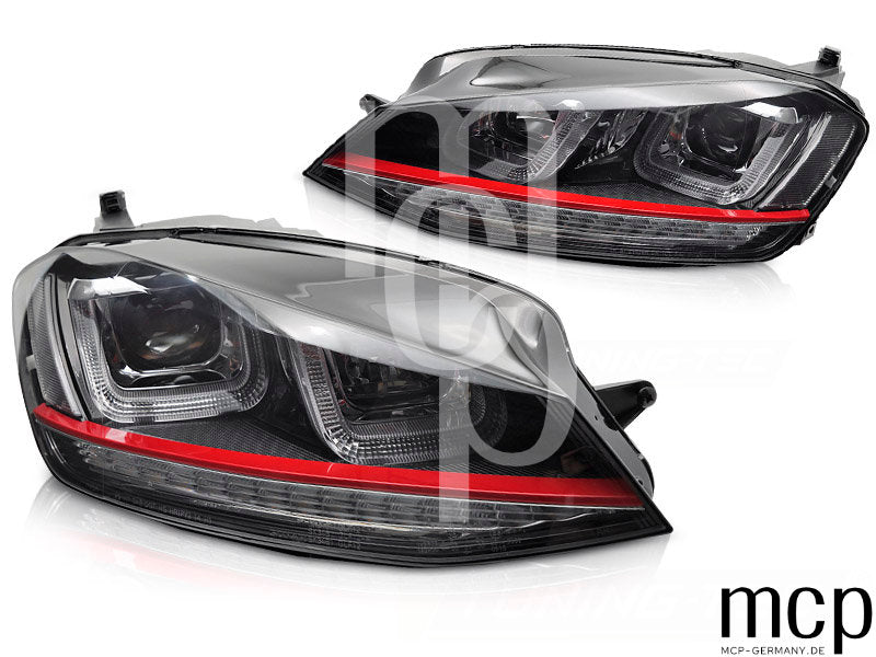 Scheinwerfer Set für VW Golf 7 (2013 bis 2017) in Schwarz mit LED Tagfahrlicht