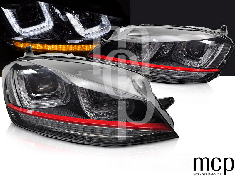 Scheinwerfer Set für VW Golf 7 (2013 bis 2017) in Schwarz mit LED Tagfahrlicht
