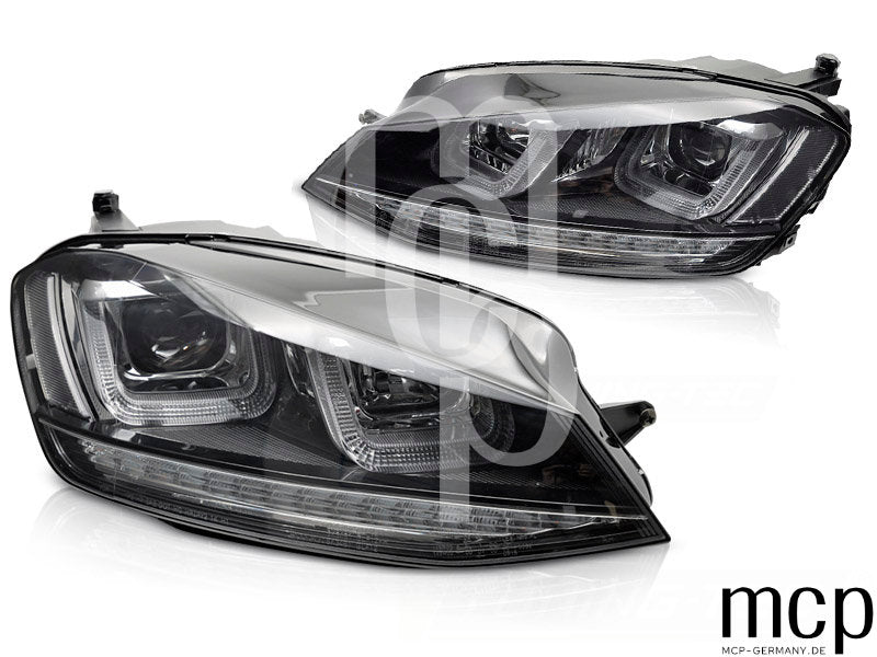 Scheinwerfer Set für VW Golf 7 (2013 bis 2017) in Schwarz mit LED Tagfahrlicht