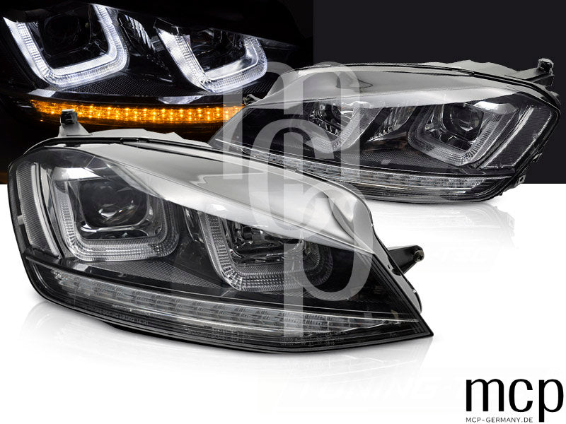 Scheinwerfer Set für VW Golf 7 (2013 bis 2017) in Schwarz mit LED Tagfahrlicht