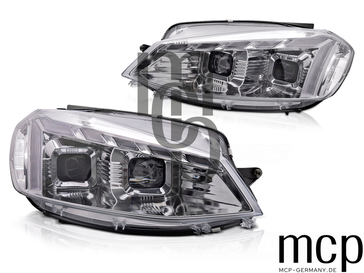 Scheinwerfer Set für VW Golf 7 (2017 bis 2019) in Chrom mit LED Tagfahrlicht