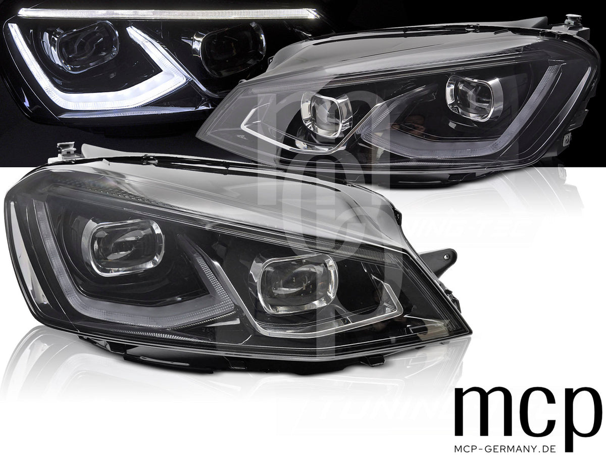 Voll LED Scheinwerfer Set für VW Golf VII (2014 bis 2017) in Schwarz mit LED Tagfahrlicht