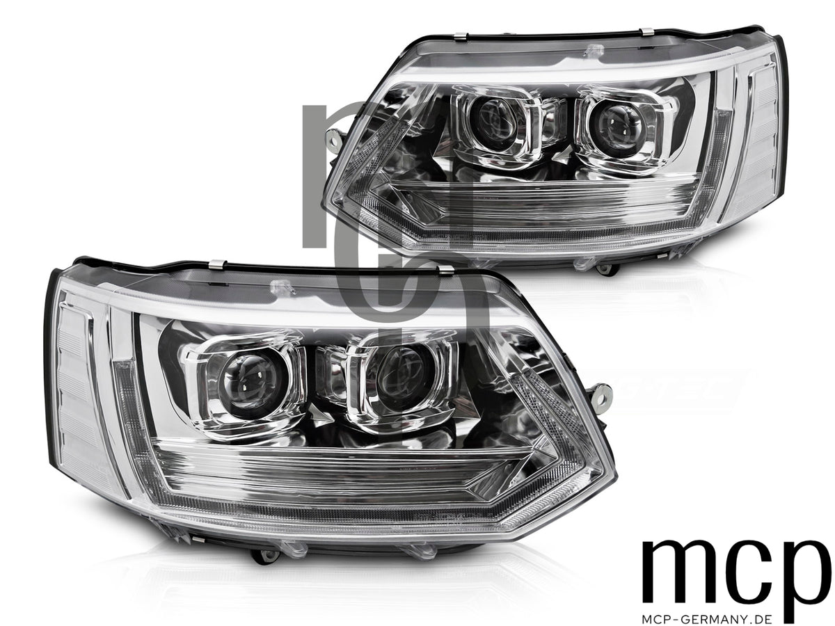 Voll LED Scheinwerfer Set für VW T5 (2010 bis 2015) in Chrom mit LED Tagfahrlicht