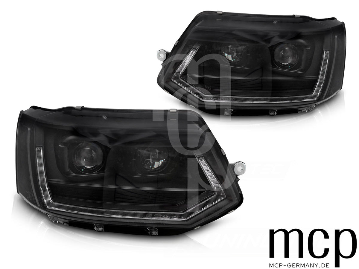 Voll LED Scheinwerfer Set für VW T5 (2010 bis 2015) in Schwarz mit LED Tagfahrlicht