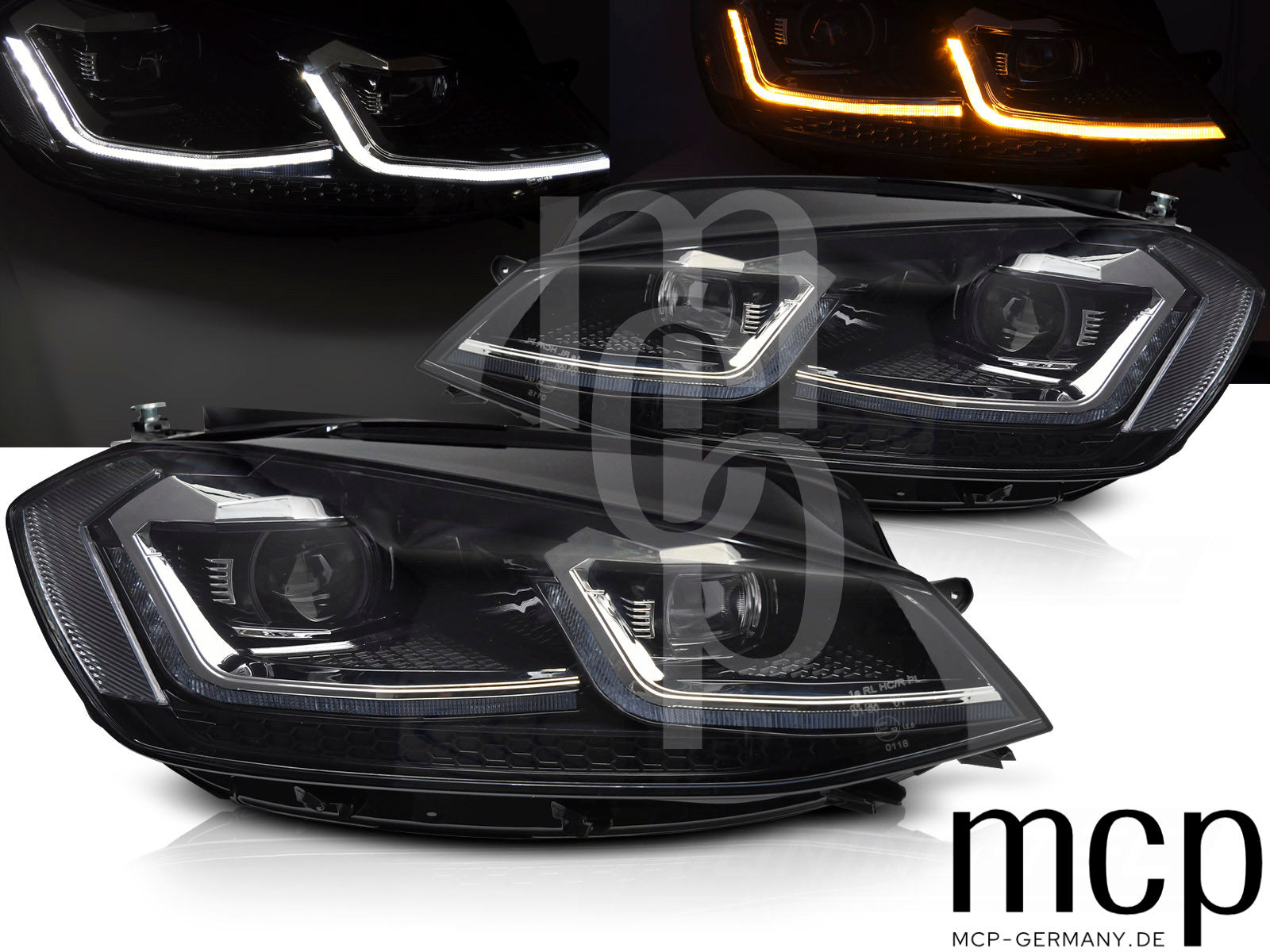 LED Tagfahrlicht Scheinwerfer Set für Volkswagen Golf 7 Facelift (2017 bis 2019) in Klarglas mit Dynamischem Blinker