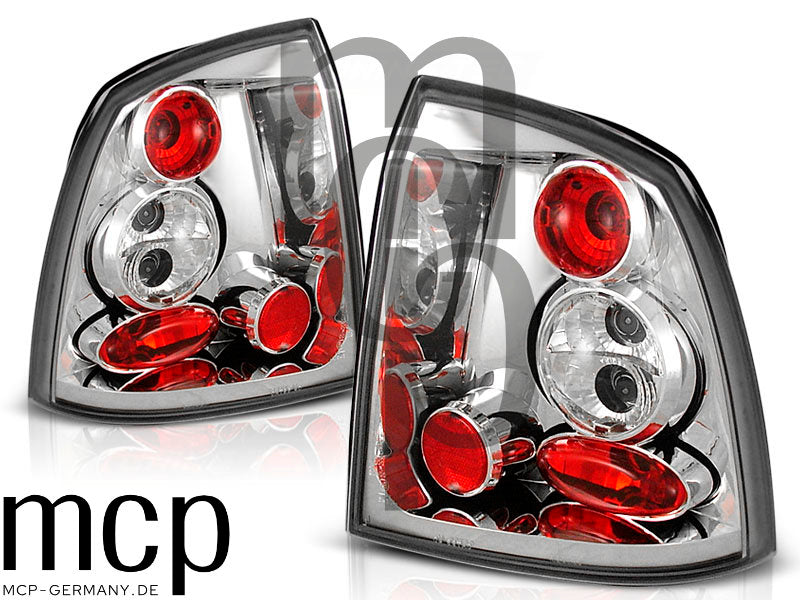 Rückleuchten Set für Opel Astra G Cabrio / 2-Türer / Coupé / 2-Türer / Limousine / 4-Türer / 2-/4-Türer (09/1997 bis 02/2004) in Chrom