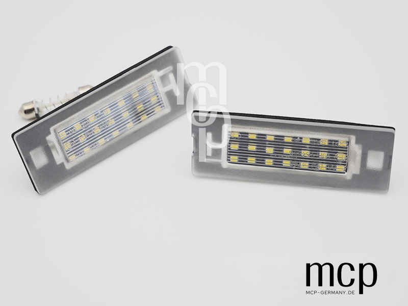 PRFI02 LED Kennzeichenbeleuchtung – Produktansicht mit MCP-Branding