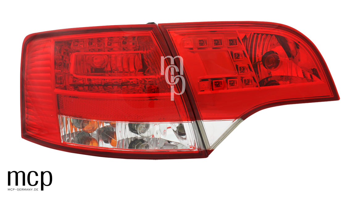 MCP 023056 – Audi A4 B7 Avant LED Rückleuchten rot/klar – Frontansicht Leuchtenpaar