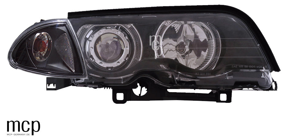 MCP 031042 – CCFL Angel Eyes Scheinwerfer BMW E46 Limousine/Touring in Schwarz – Frontansicht