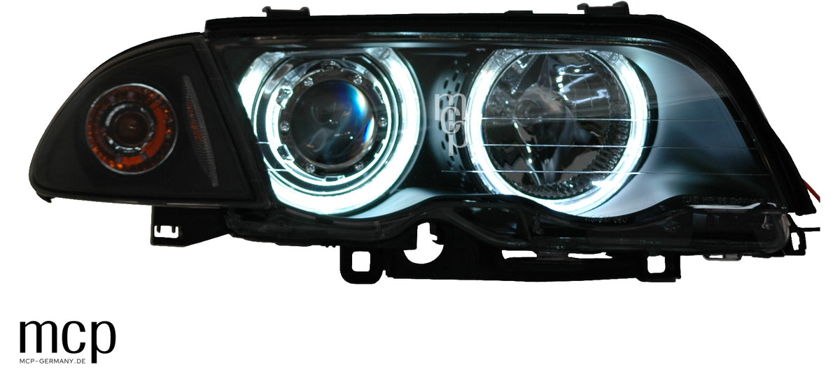 MCP 031042 – CCFL Angel Eyes Scheinwerfer BMW E46 Limousine/Touring in Schwarz – beleuchtete CCFL-Ringe