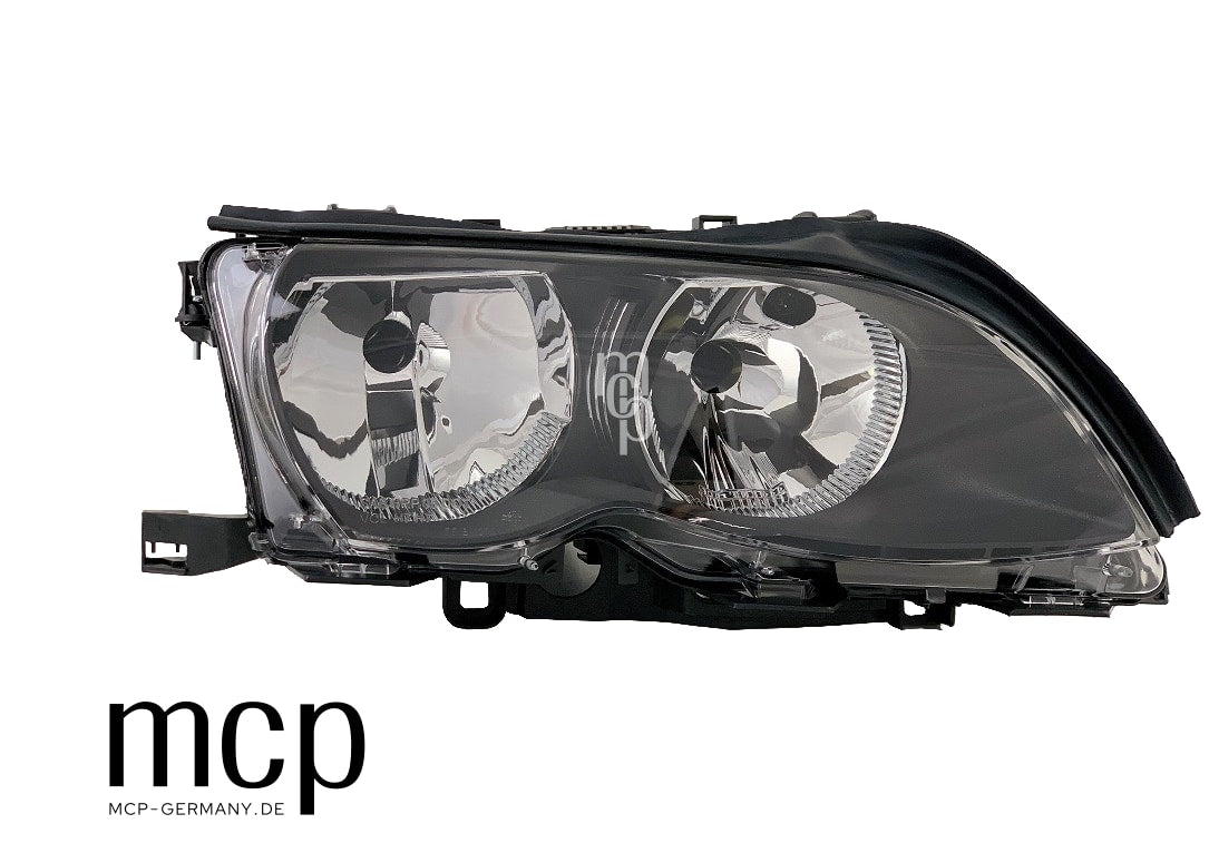 MCP 031164 – BMW 3er E46 Scheinwerfer Set Schwarz – rechte Leuchte, Frontansicht