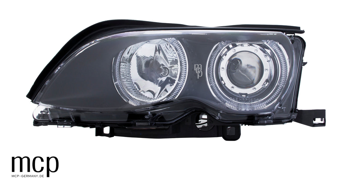 MCP 031225 – Angel Eyes Scheinwerfer BMW 3er E46 Limousine/Touring Schwarz – Bisherige Frontansicht