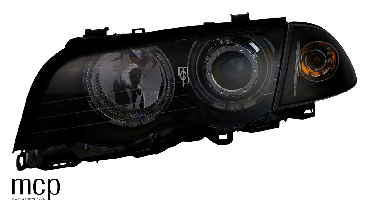 MCP 031242 – Angel Eyes Scheinwerfer mit Frontblinkern BMW 3er E46 Limousine/Touring Schwarz – Zusätzliche Frontansicht
