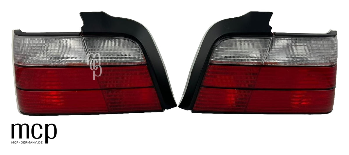 MCP 033008 – Rückleuchten BMW 3er E36 Limousine Rot/Klar – Rückleuchtenpaar, Vorderansicht